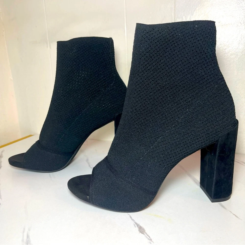 Kenneth Cole Open Toe Round Heel Black Ankle Party Cocktail Booties Sz 8.5 M